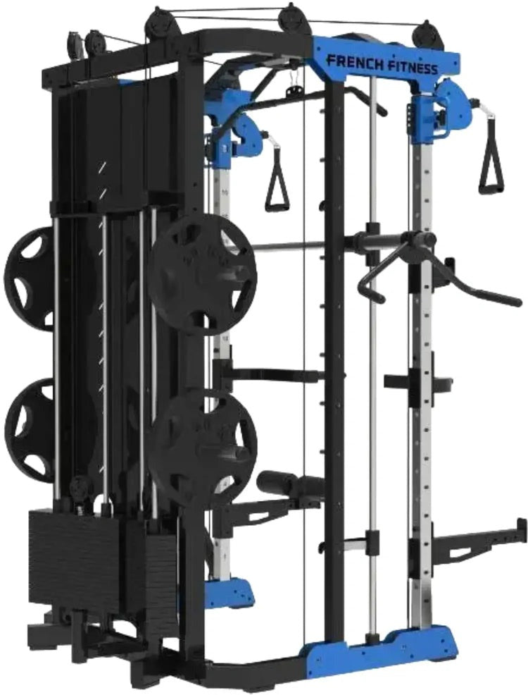 MÁQUINA DE GIMNASIO FRENCH FITNESS FSR60 SMITH, CON CABLE Y SOPORTE PARA SENTADILLAS NEW